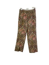 Vintage 90s Womens 10 Silk Linen Blend Floral Wide Leg Pants Quiet Luxury Whimsy