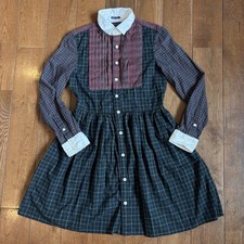 Girls POLO RALPH LAUREN Tartan Plaid Pleated Shirt Dress Natural Stretch sz 10