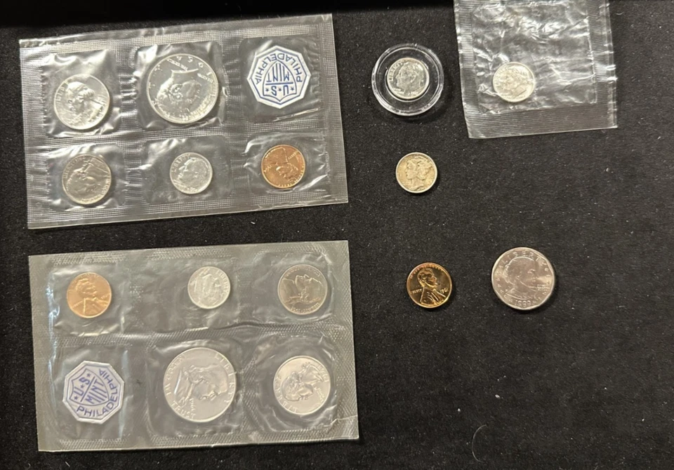 Juego de prueba 1961 y 1964 más 3 monedas de diez centavos de plata a 1961 PR Penny y 1999 Susan B Anthony Foto 2 de 4