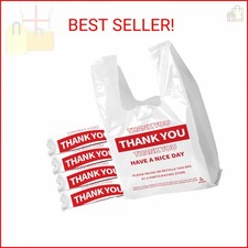 TGEONIX White Thank You Plastic Bags with Handles, 100 Pack Heavy Duty T-Shirt S