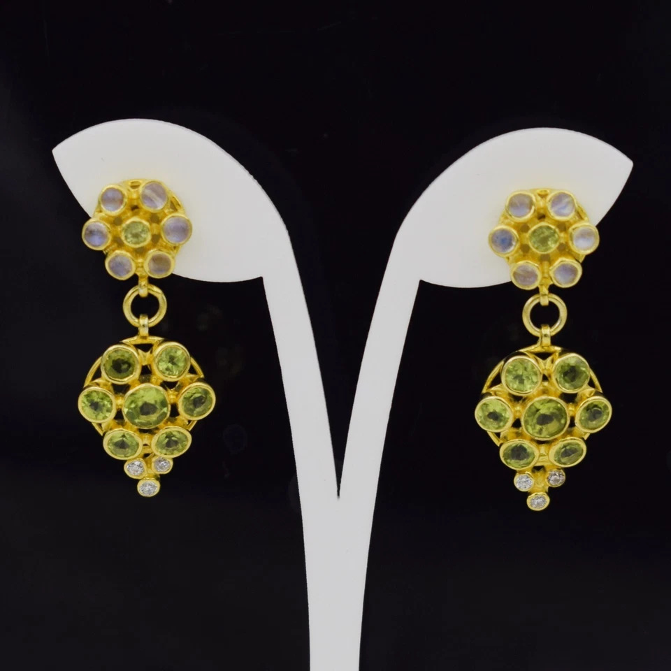 Orecchini pendenti con pietre di luna placcate in argento sterling con... - Immagine 3 di 4