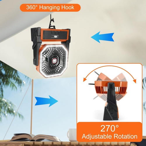Portable Fan Rechargeable 30000mAh Cordless Battery Powered Fan RGB LED Lantern - Picture 5 of 10