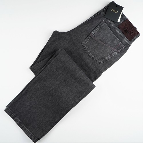 NUEVOS Zilli Hombre Vaqueros Grises con Insertos de Terciopelo de Gamuza de Becerro EU 48 / EE. UU. 32x31 - Imagen 6 de 11