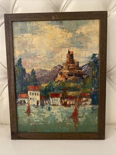 Vntg Oil Painting Original Italy Lake Landscape Art Signed P. Peiper Framed Rare - Picture 5 of 10