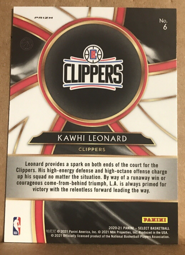 Kawhi Leonard 2020-21 Panini Select Turbocharged Green Cracked Ice #6 Clippers - Foto 2 di 2