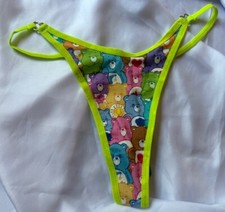 Y2K Vintage Retro 1980s Care Bears Thong Panties Green Rainbow Med