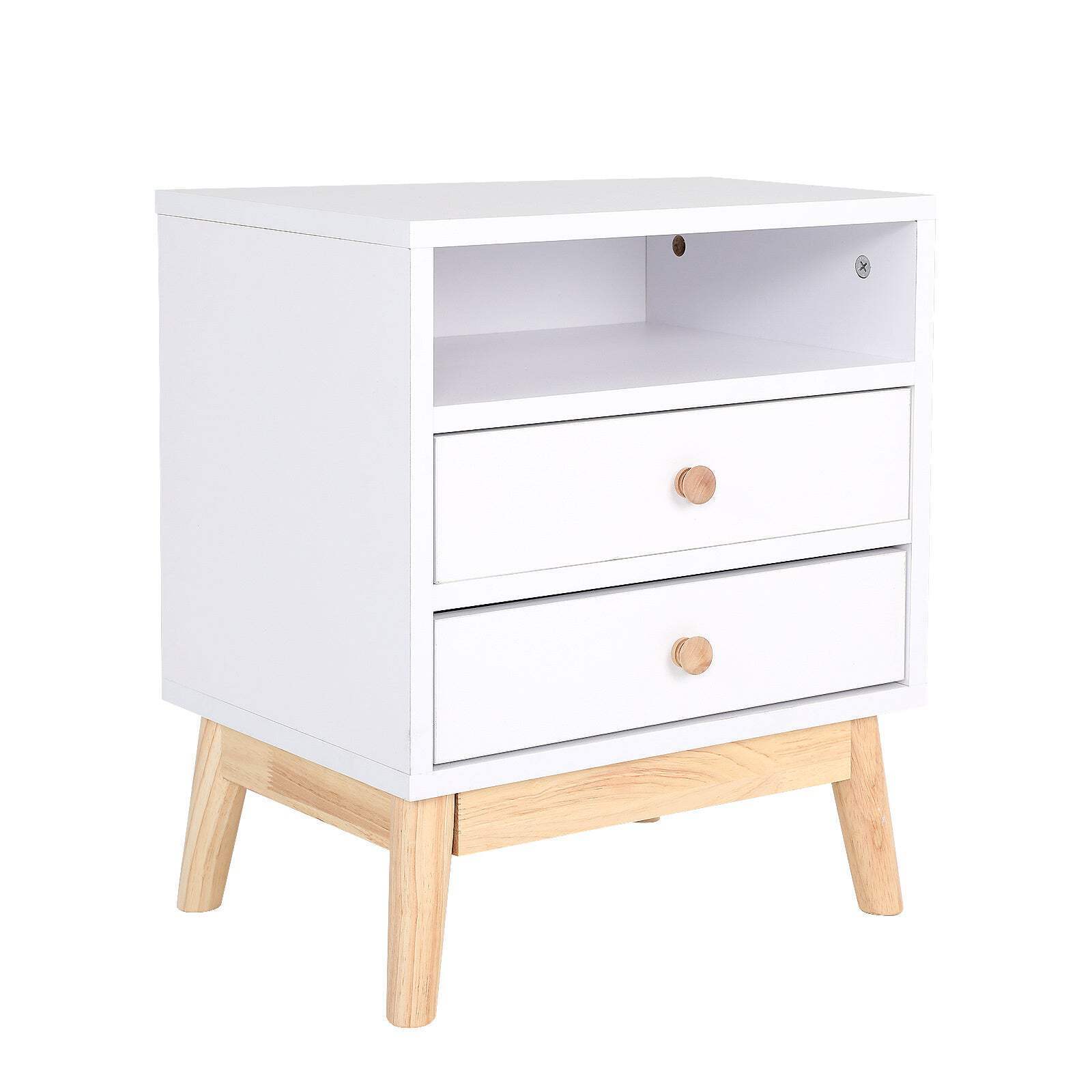 NNEDSZ 2-Drawer Bedside Table Nightstand Storage Cabinet ANYA in White