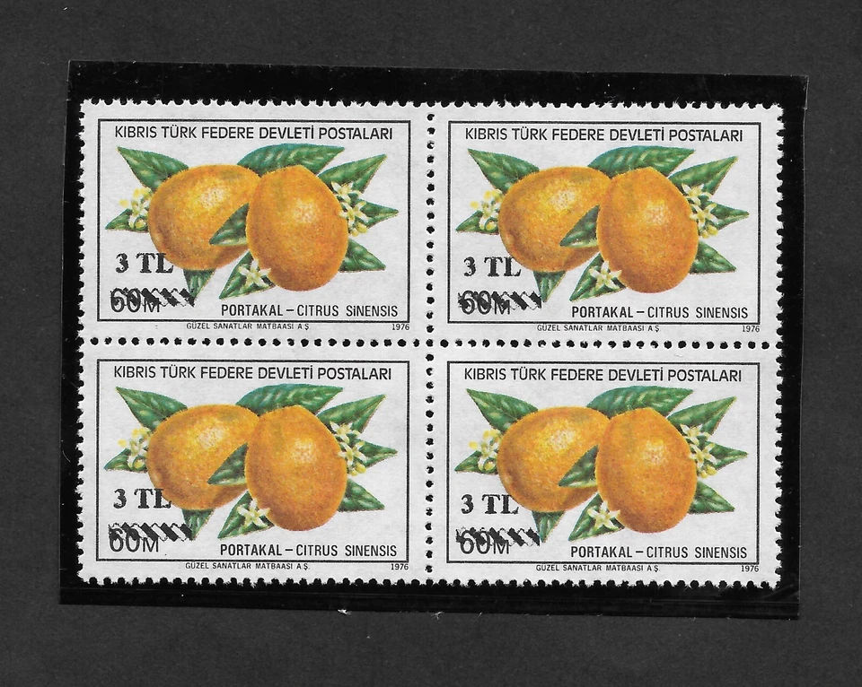 Chipre 1979 Naranja Recargado Invertido Error Bloque de 4 Como Nuevo Nunca Montado ** Foto 2 de 2