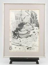 42797 - Am Feuer. Zeichnung von Claus Bergen (1885-1964). Kohle auf Papier