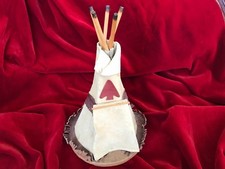 Vintage Indian TeePee Toy Wood Flannel 9" Tall