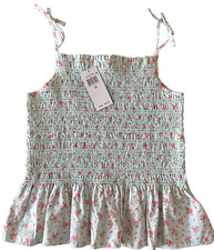 Polo Ralph Lauren Girls 14 Poplin Smocked Tie Tank Top Beach Cottage Pink NWT 49