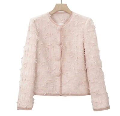 Handgefertigte rosa Schlaufe Jacke mit Quaste Blumen Stickknopf GRÖSSE L (uk8-10)