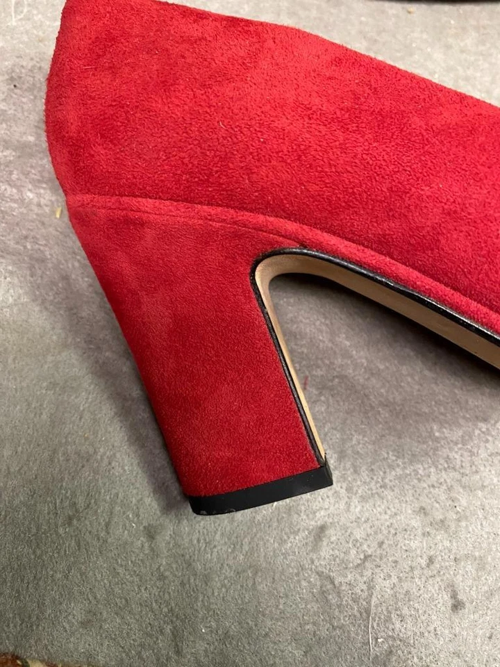 ZAPATOS DE MUJER VIA SPIGA GAMUZA ROJA 3 PULGADAS TACÓN BLOQUE TALLA 7 1/2 B NUEVOS/ANTIGUOS STOCK Foto 3 de 4