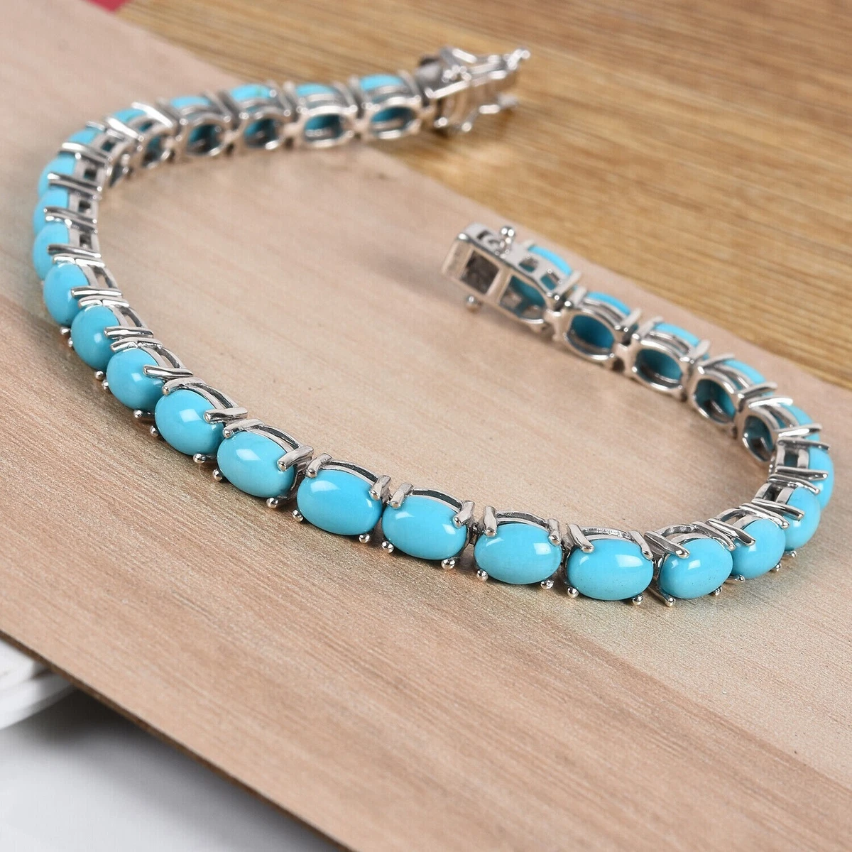 Buy Sleeping Beauty Turquoise Tennis Bracelet (8.00In) and Solitaire Stud  Earrings in Platinum Over Sterling Silver 14.00 ctw at ShopLC.