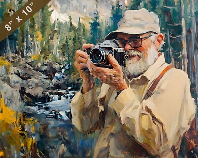 Ansel Adams with a camera Oil painting 8x10 Print
