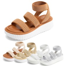 Girls Wedge Sandals Elastic Ankle Straps Summer Beach Walking Platform Sandals