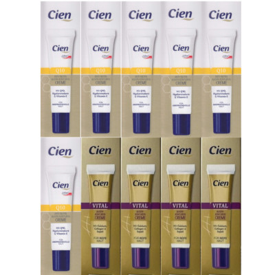 10x CIEN Augen-Konturen Creme Anti-Falten Q10 Mischkarton Hyaluron Vitamin