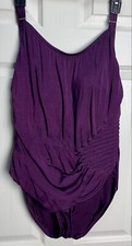 Vintage Calvin Klein 14 Purple Pleated Side Adj Straps One Piece Swimsuit