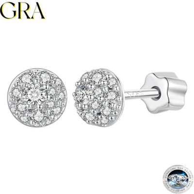 3D Hemisphere Full Dazzling Semi-circle Moissanite Stud Earrings 925 Silver Stud