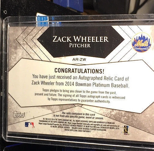 2014 Bowman Platinum Zack Wheeler auto/uniform patch rare 05/10 Mets!! - Image 2 of 3