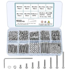 900PCS M2 Screws Nuts and Washers Set Assortment Kit Stainless Steel Hex Socket