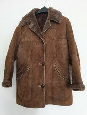 Nurseys Womens Sheepskin Jacket Brown Leather Trimmed Made In England Size 14