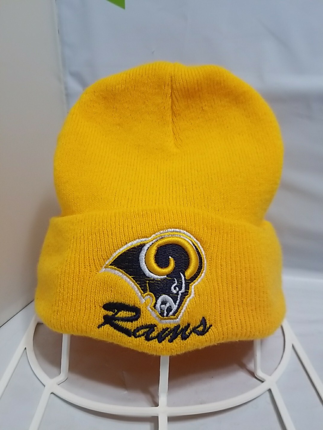 Rams Beanie Hat/ Cap ~ Plain Knit ~ Ski Skully Cuff ~ Winter Warm ~ Yellow ~