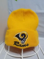 Rams Beanie Hat/ Cap ~ Plain Knit ~ Ski Skully Cuff ~ Winter Warm ~ Yellow ~
