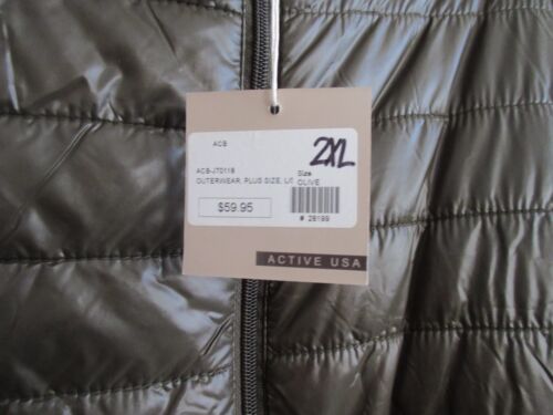 Active USA Women's Olive Puffer Full Zip Mid Bubble Jacket w/ High Neck 2XL *NEW - Picture 2 of 7