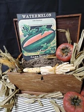 PRIMITIVE ANTIQUE VINTAGE FOLK ART STYLE SUMMER WATERMELON SEED PACKAGE SIGN