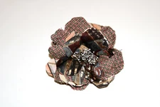 vintage flower fabric tweed mix large brooch pin 