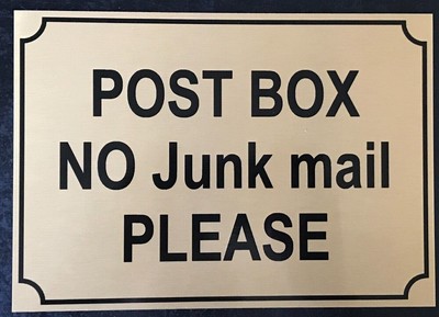 Personalisierter POSTKASTEN KEINE JUNK MAIL individuell bedruckt Blechschild Nummer Text Name
