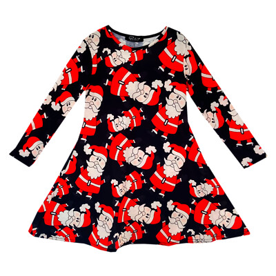 Mädchen Weihnachten Swing Kleid Kinder Xmas rot Santa Rudolph Rentier Kleider 3-13 Jahre
