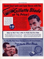 1939 Gilette Blue Blade Man Shaving Collier's Magazine Vintage Print Ad-PA2