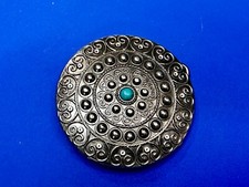 Round Rhinestone Studded Hippy Vibe Belt Buckle With Faux Turquoise Center