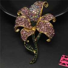 New Purple Bling Flower AB Rhinestone Crystal Fashion Women Charm Brooch Pin
