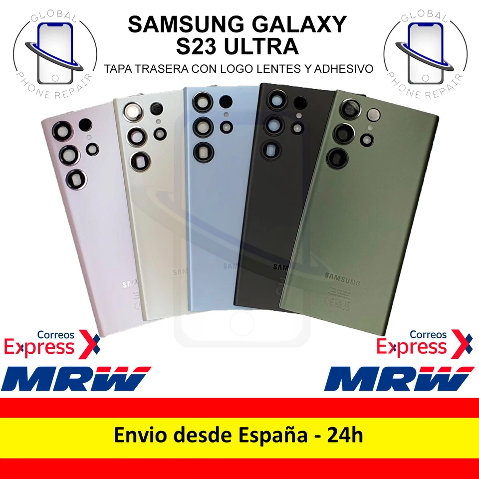 Tapa Trasera Cristal para Samsung Galaxy S23 Ultra con Logo Lentes y Adhesivo