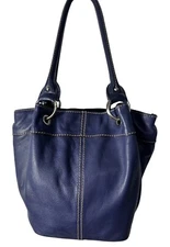 Tignanello Purple Leather Bucket Bag Satchel Handle Bag Periwinkle Double Handle
