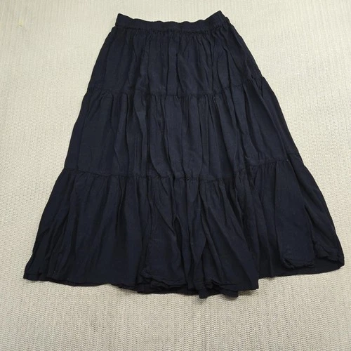 Bonjour Skirt Womens Large Black Tiered Boho Maxi Peasant Rayon Flowy India
