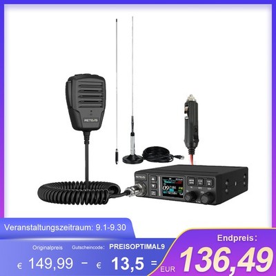 Retevis MB63B CB-Funkgerät Long Range Mobilfunkgerät AM/FM 9/19 Kanal+ Antenne
