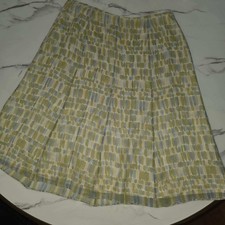 Talbots Petites Silk A-Line Skirt Geometric Knee Length Green Blue Beige