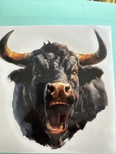 ABERDEEN ANGUS BLACK BULL, ANGRY BLACK BULL STICKER, LAPTOP, TOOL BOX 14 X 15cm