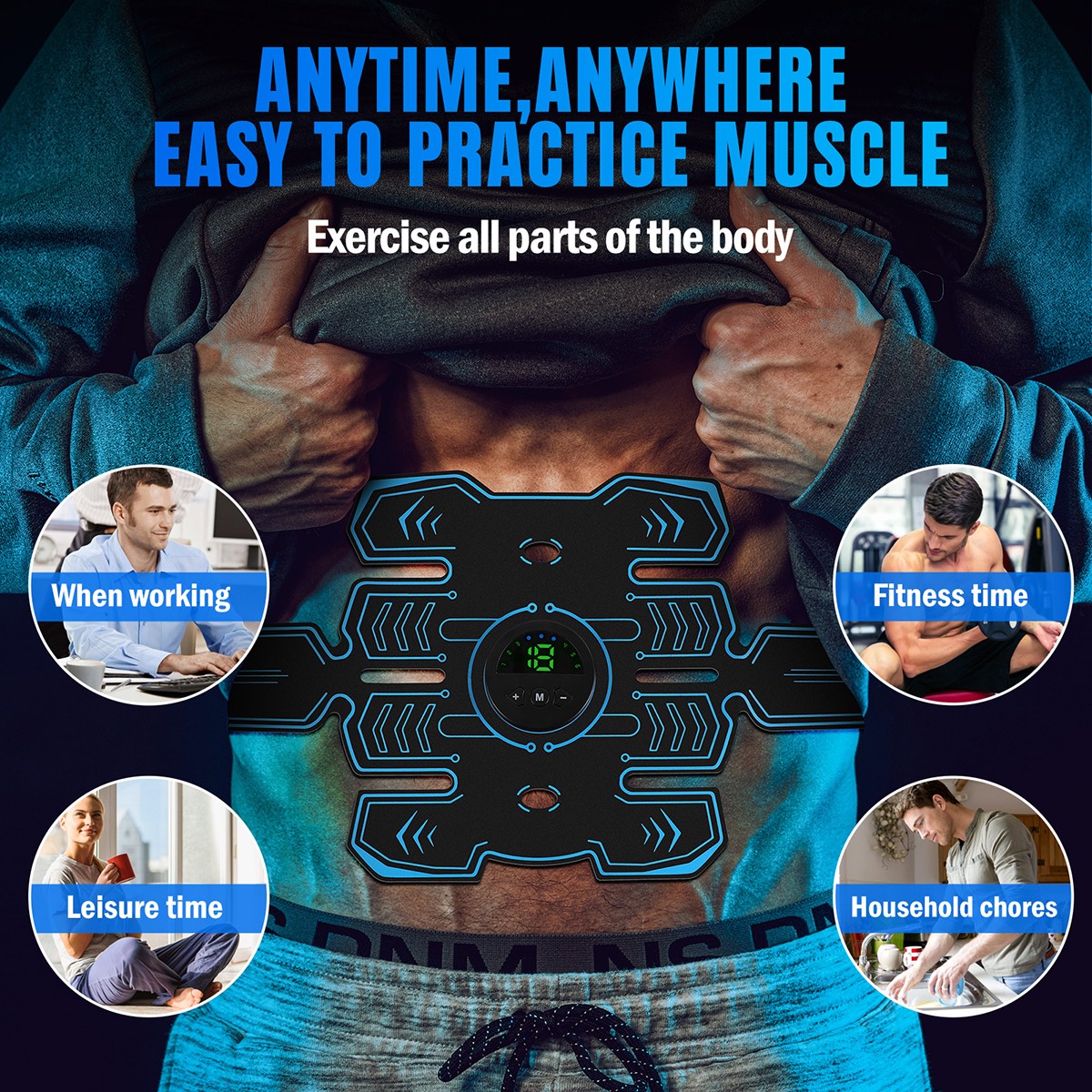 Abdominal Muscle Toning Trainer ABS Stimulator Toner Fitness Binder Gym Belt USB