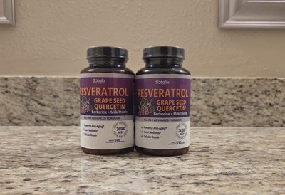 2 Resveratrol 24,000 mg Grape Seed, Quercetin, Milk Thistle - 150 Capsules