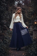 Whimsigoth fairy Vintage 90s Donna Jessica Blue Patchwork Maxi Skirt Size S Boho