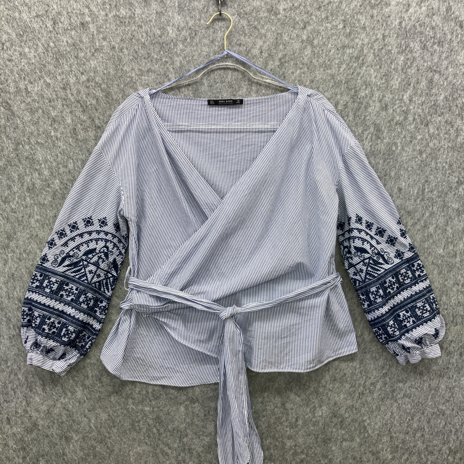 Zara Basic Embroidered Wrap Peasant Top Womens La… - image 2