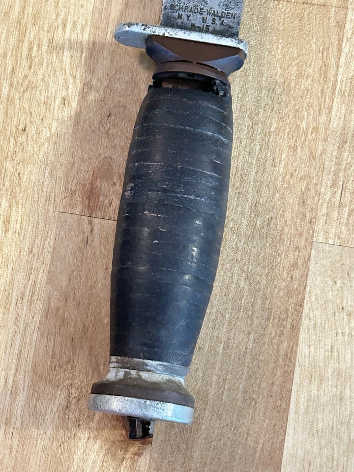 Cuchillo de hoja fija/vaina mango envolvente de cuero antiguo Schrade Walden NY EE. UU. H-15 de colección Foto 4 de 4
