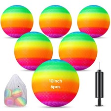 6 Pcs Kickballs 10 Inch Playground Ball Rubber Inflatable Dodgeball with Pump...