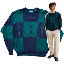Vintage Par Four Mens Golf Sweater SIze XL Green Blue Colorblock Preppy 90s