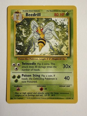 beedrill pokemon card value 17 102 Base Set (Unlimited) 17/102  The Nerd Multiverse [3] Twineedle (30x) Flip 2 coins Pokmon Beedrill Base Set 17/102